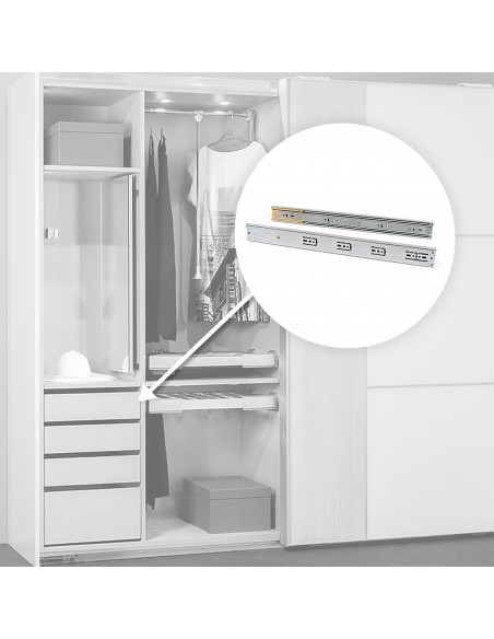 Paire de coulisses a billes pour tiroirs à sortie totale avec fermeture amortie,  hauteur 45 mm 