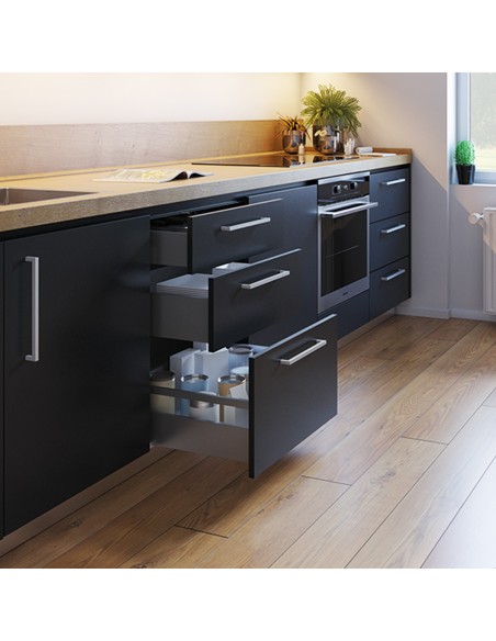 Kit de tiroir pour cuisine et salle de bain Vertex de hauteur 93 mm avec panneaux incluses. 