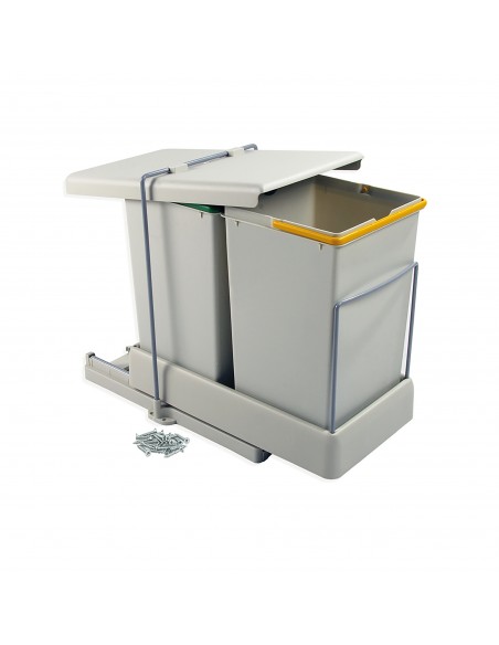 Emuca Poubelle de recyclage à fixation inférieure et extraction automatique avec 2 conteneurs 14 litros 