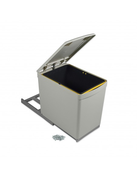Emuca Poubelle de recyclage à fixation inférieure et extraction manuelle avec 1 conteneur de 16 litres et couvercle automatique 