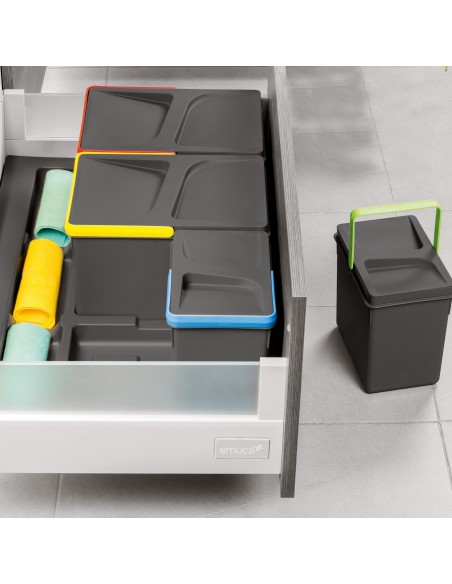 Emuca Kit de poubelles avec base Recycle pour tiroir de cuisine 