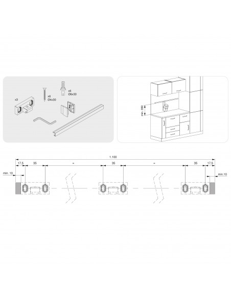 Emuca Lot de 5 crochets de suspension de cuisine Titane 