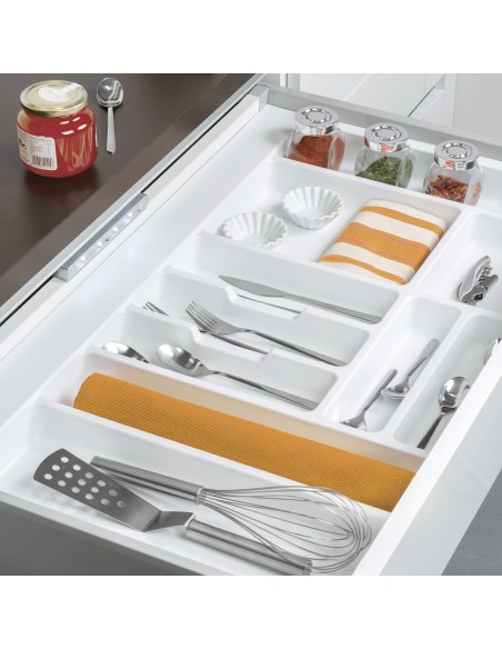 Range-couverts Optima pour tiroir de cuisine Vertex/Concept 500, module 500 mm .Panneau 16mm, Plastique, blanc 