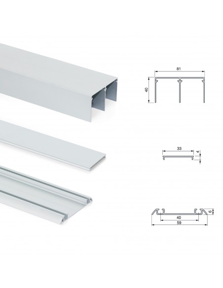 Système coulissant Placard pour armoires, 2 portes avec profils Sharp, épaisseur 16mm, fermeture amortie, panneaux non inclus 