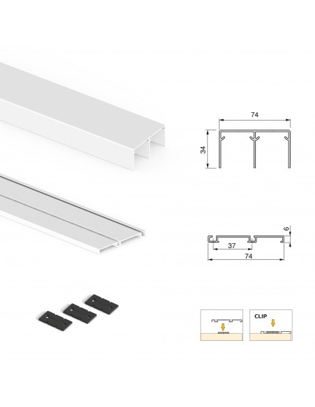 Système coulissant Placard 74 pour armoires, 2 portes avec profils Wave, épaisseur 16mm, fermeture amortie, panneaux non inclus 