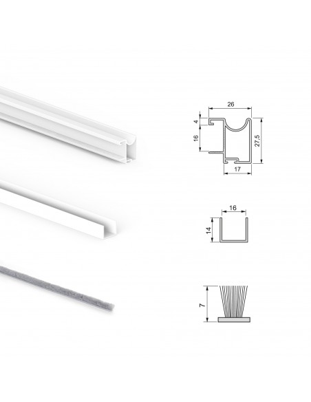 Système coulissant Placard 74 pour armoires, 2 portes avec profils Wave, épaisseur 16mm, fermeture amortie, panneaux non inclus 