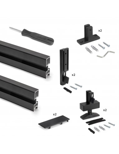 Kit structure modulaire Zero pour ferrures et profils pour montage en L, 2 Profilés, Peint en noir texturé 