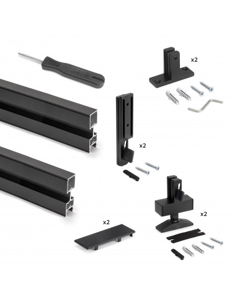 Kit structure modulaire Zero pour ferrures et profils pour montage en L, 2 Profilés, Peint en noir texturé 