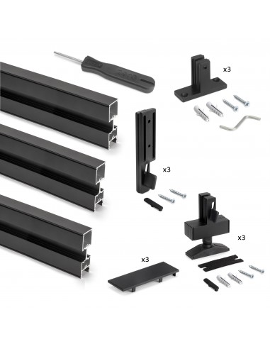 Kit structure modulaire Zero pour ferrures et profils pour montage en L, 3 Profilés, Peint en noir texturé 