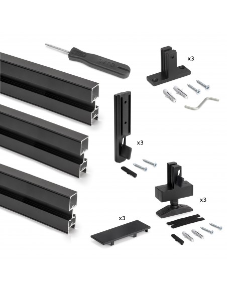 Kit structure modulaire Zero pour ferrures et profils pour montage en L, 3 Profilés, Peint en noir texturé 