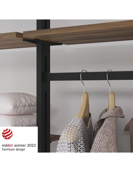 Kit Zero de supports pour étagères en bois et tringle, Peint en noir texturé, Aluminium et Zamak et Plastique 