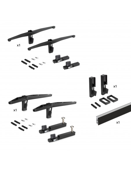 Kit Zero de supports pour étagères en bois, module et tringle, Peint en noir texturé 