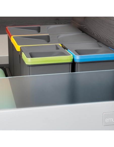 Poubelles pour tiroir de cuisine Recycle, Hauteur 216, 1x12 + 2x6, Plastique gris antracite, Plastique 