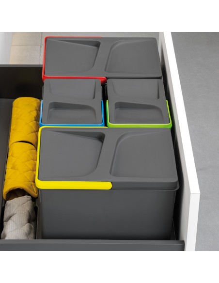 Poubelles pour tiroir de cuisine Recycle, Hauteur 216, 1x12 + 2x6, Plastique gris antracite, Plastique 