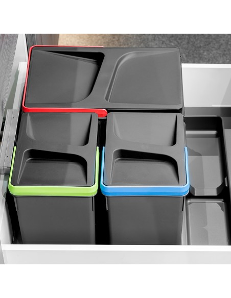 Poubelles pour tiroir de cuisine Recycle, Hauteur 216, 2x12 + 2x6, Plastique gris antracite, Plastique 