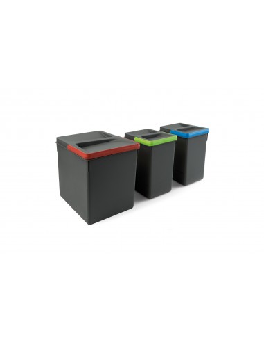 Poubelles pour tiroir de cuisine Recycle, Hauteur 266, 1x15 + 2x7, Plastique gris antracite, Plastique 