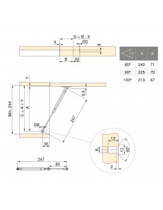 Piston diamètre 12 Thin avec fixations pour porte relevable, 10 kg, Peint en nickel mat, Acier et Plastique  2