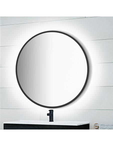 Miroir Zeus avec éclairage décoratif à LED et cadre noir, diamètre 80 cm, AC 230V 50Hz, 12 W, Aluminium et Verre, 1 u 