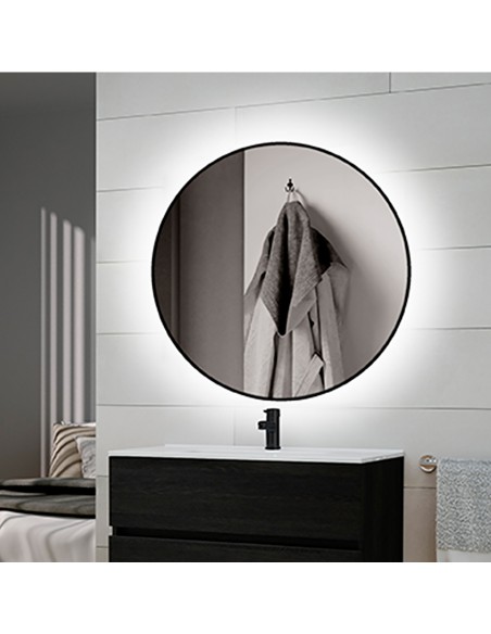 Miroir Zeus avec éclairage décoratif à LED et cadre noir, diamètre 80 cm, AC 230V 50Hz, 12 W, Aluminium et Verre, 1 u 