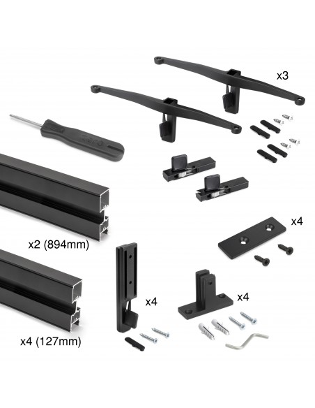 Kit de structure modulaire zéro avec quincaillerie à monter au mur, Peint en noir texturé, Aluminium et Zamak, 1 kit 