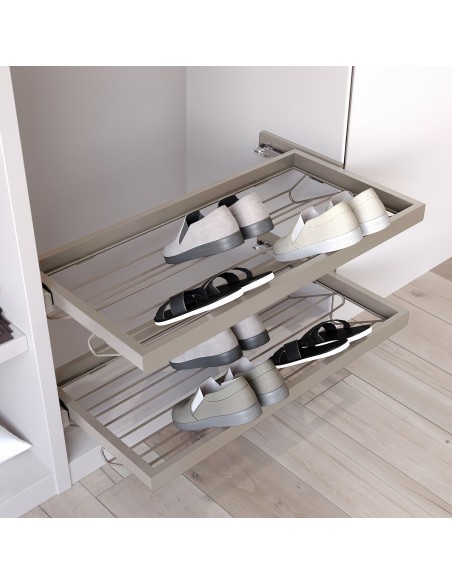 Kit tiroir à chaussure avec glissières à fermeture douce pour armoire, réglable, module 600mm, gris pierre 