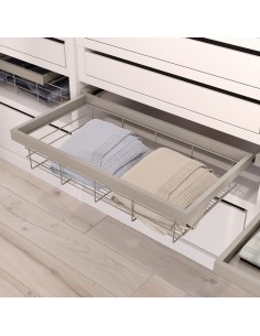 Kit de panier à fils avec glissières à fermeture douce pour armoire, réglable, module 600mm, gris pierre  2