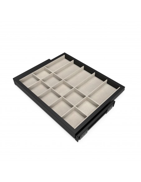 Kit de tiroir d'organisation avec glissières à fermeture douce pour armoire, réglable, module 600mm, noir texturé et gris pierre