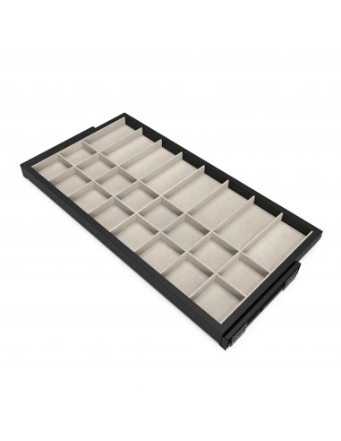 Kit de tiroir d'organisation avec glissières à fermeture douce pour armoire, réglable, module 900mm, noir texturé et gris pierre