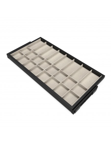 Kit de tiroir d'organisation avec glissières à fermeture douce pour armoire, réglable, module 900mm, noir texturé et gris pierre