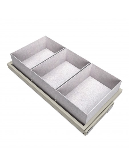 Kit de plateaux avec 3 paniers de rangement et glissières à fermeture douce pour armoires, réglable, module 900mm, gris pierre 