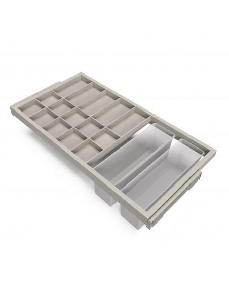 Kit tiroir d'organisation avec plateau auxiliaire et glissières à fermeture douce pour armoires, réglable, module 900mm, gris pi