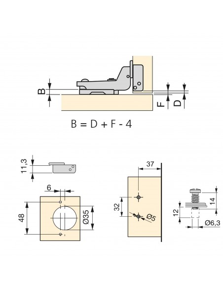 Kit charnière coudée pour montage rentrant X91 avec fermeture amortie et embase Eurovis, Titane, Acier., 