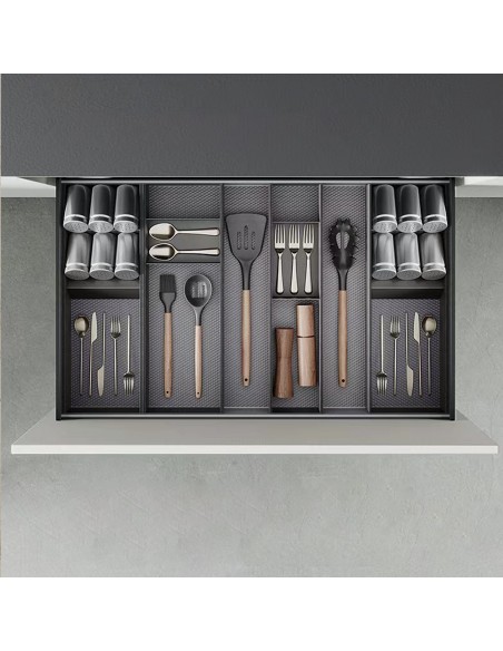 Organisateur incliné Orderbox pour tiroir, 150x470 mm, Gris anthracite, Acier et Bois 