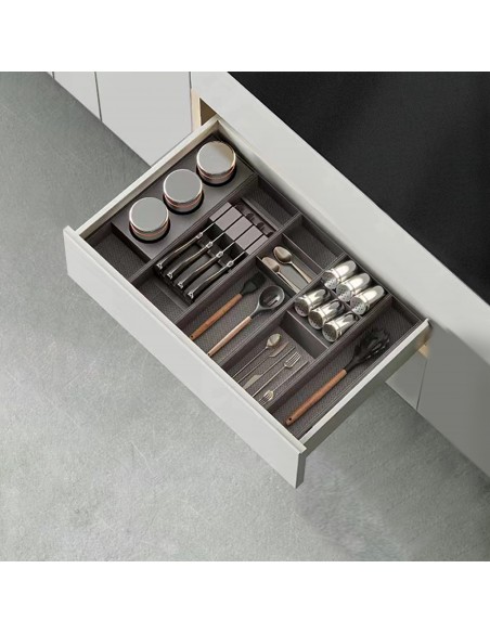 Porte-couteaux Orderbox pour tiroir, 150x470 mm, Gris anthracite, Acier et Bois 