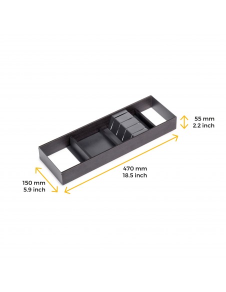 Porte-couteaux Orderbox pour tiroir, 150x470 mm, Gris anthracite, Acier et Bois 