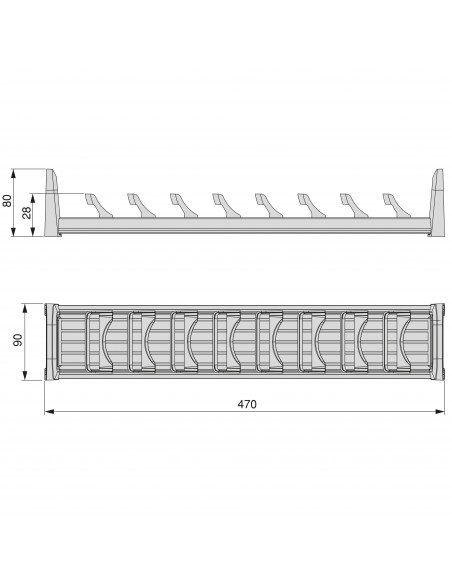 Porte-assiettes Orderbox pour tiroir, 90x470 mm, Gris anthracite, Aluminium et Plastique 