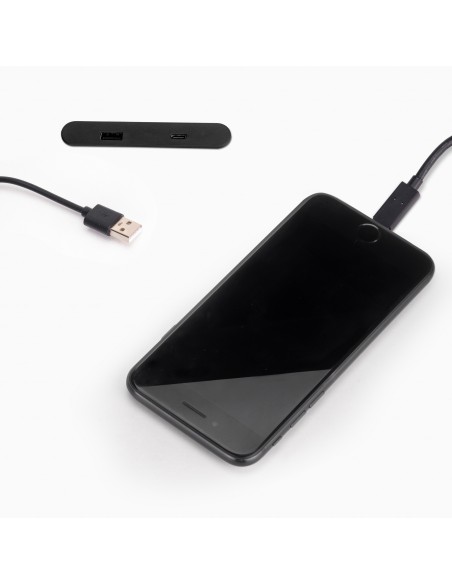 Connecteur USB A+C Linky (81x12mm), 5V DC 2A (10W), Plastique noir, Plastique 