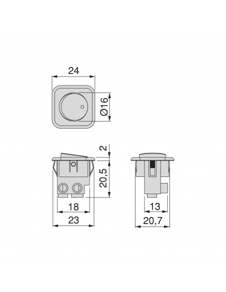 Interrupteur à encastrer D21x21, Plastique gris, Plastique, 