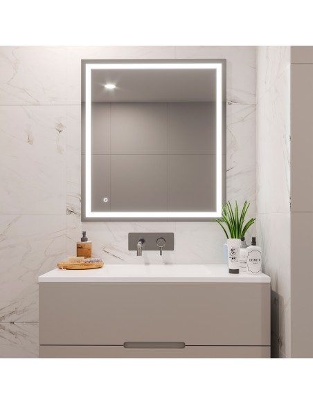 Miroir de salle de bain Heracles avec éclairage LED frontal et décoratif (AC 230V 50Hz), 34 W, Plastique et Verre 