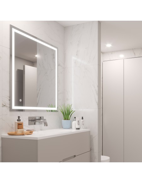 Miroir de salle de bain Heracles avec éclairage LED frontal et décoratif (AC 230V 50Hz), 34 W, Plastique et Verre 