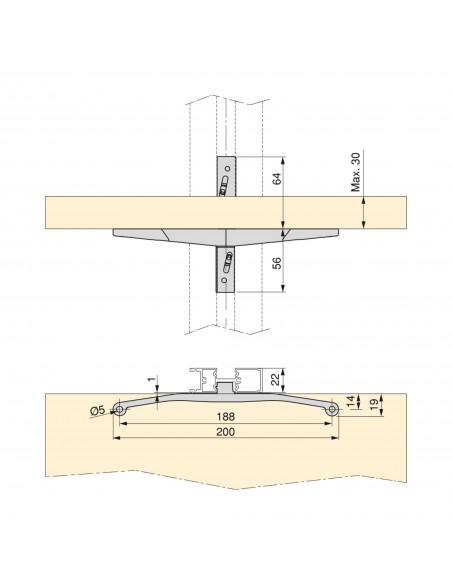 Kit de fixation pour 1 étagère en bois, 1 module et 1 tringle de suspension de 1 m, Zamak, peint en gris pierre 