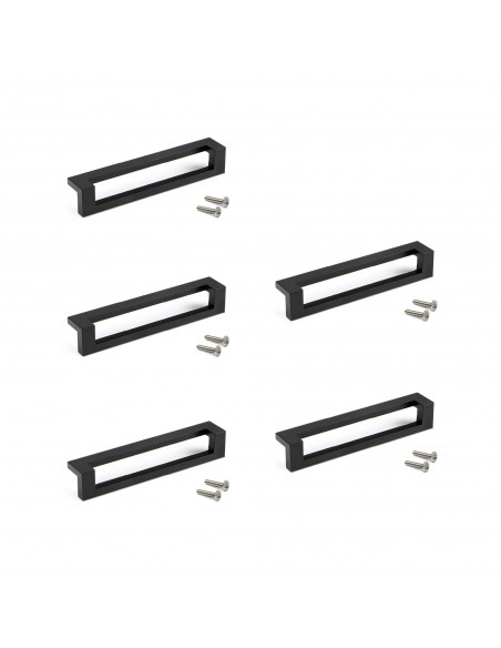 Lot de 5 poignées pour meubles Cleveland, L144mm, entraxe 128mm, Zamak, Peint en noir 