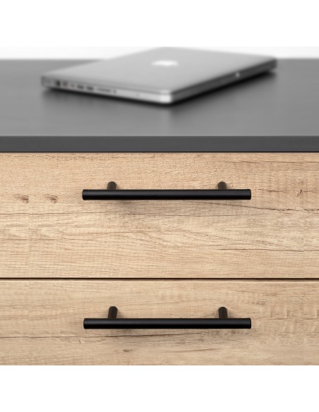 Lot de 10 poignées pour meubles Miami, L220mm, entraxe 160mm, Acier inoxydable, Peint en noir 