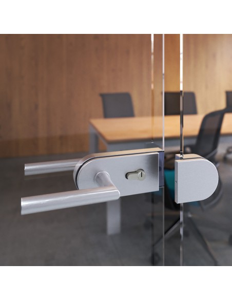 Emuca Kit de serrure et de g�che pour portes en verre doubles, loquet horizontal pour porte en verre 8-12mm, acier et aluminium,