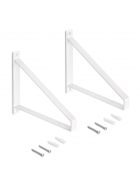 Emuca Jeu de supports pour �tag�res en bois Shelf avec forme triangulaire, Acier, Peint en blanc 