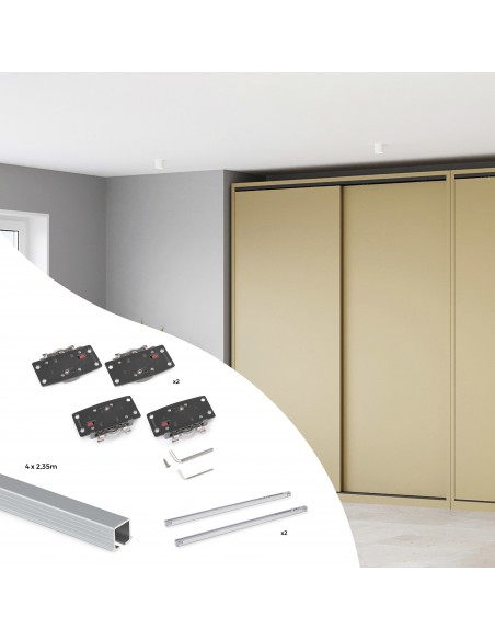 Emuca Kit de ferrures pour Flow2 2 portes coulissantes et armoire � fermeture souple avec rails encastr�s 2,35m, panneaux non in