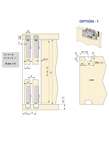 Emuca Kit de ferrures pour Flow2 2 portes coulissantes et armoire � fermeture souple avec rails encastr�s 2,35m, panneaux non in