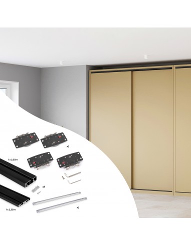 Emuca Kit de ferrures pour Flow2 2 portes coulissantes et armoire � fermeture souple avec rails de surface de 2,35m, panneaux no