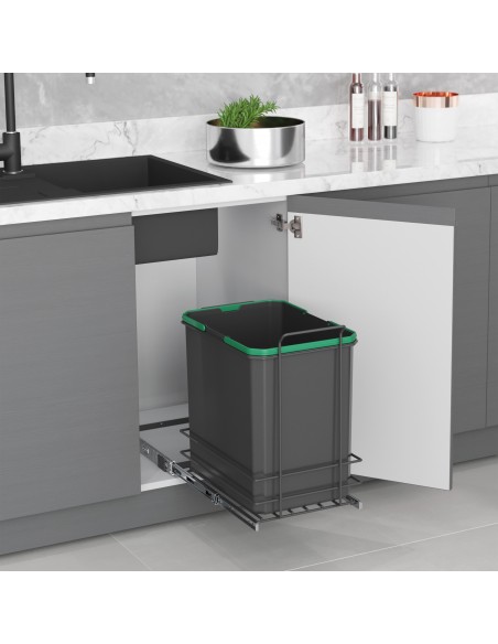 Poubelle de recyclage pour montage inférieur et extraction manuelle pour meuble de cuisine Recycle 1x35 litres, Plastique gris a