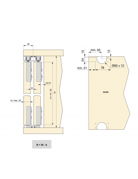 Kit de ferrures pour Flow2 2 portes coulissantes et armoire à fermeture souple avec rails de surface 2,35m, panneaux non inclus,